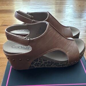 Corkys Women's Brown Leopard Wedge Sandals